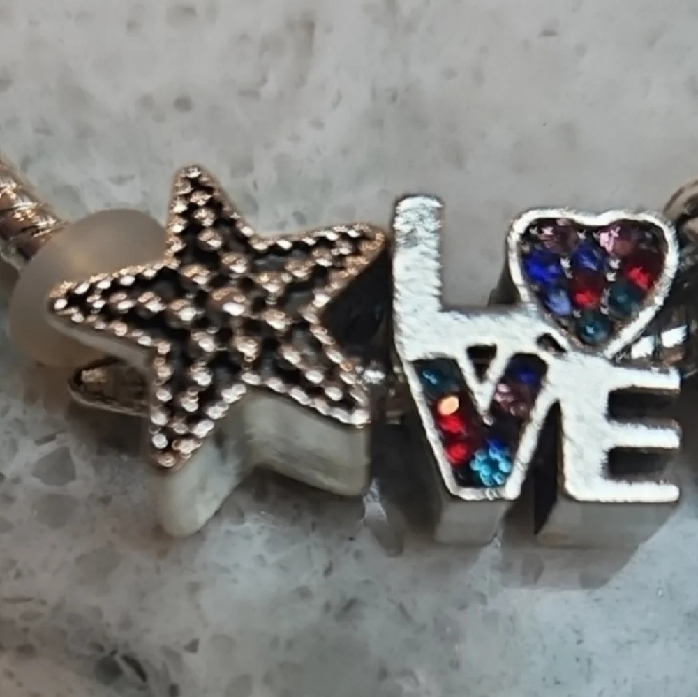 Silver Charm Bracelet with Nautical and Love Charms